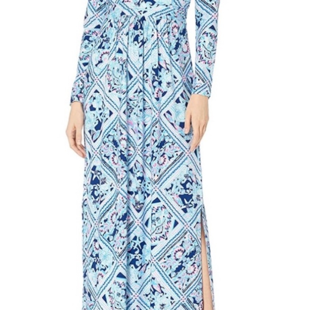 Lilly Pulitzer Blue and Pink Geometric Long Sleeve Dress